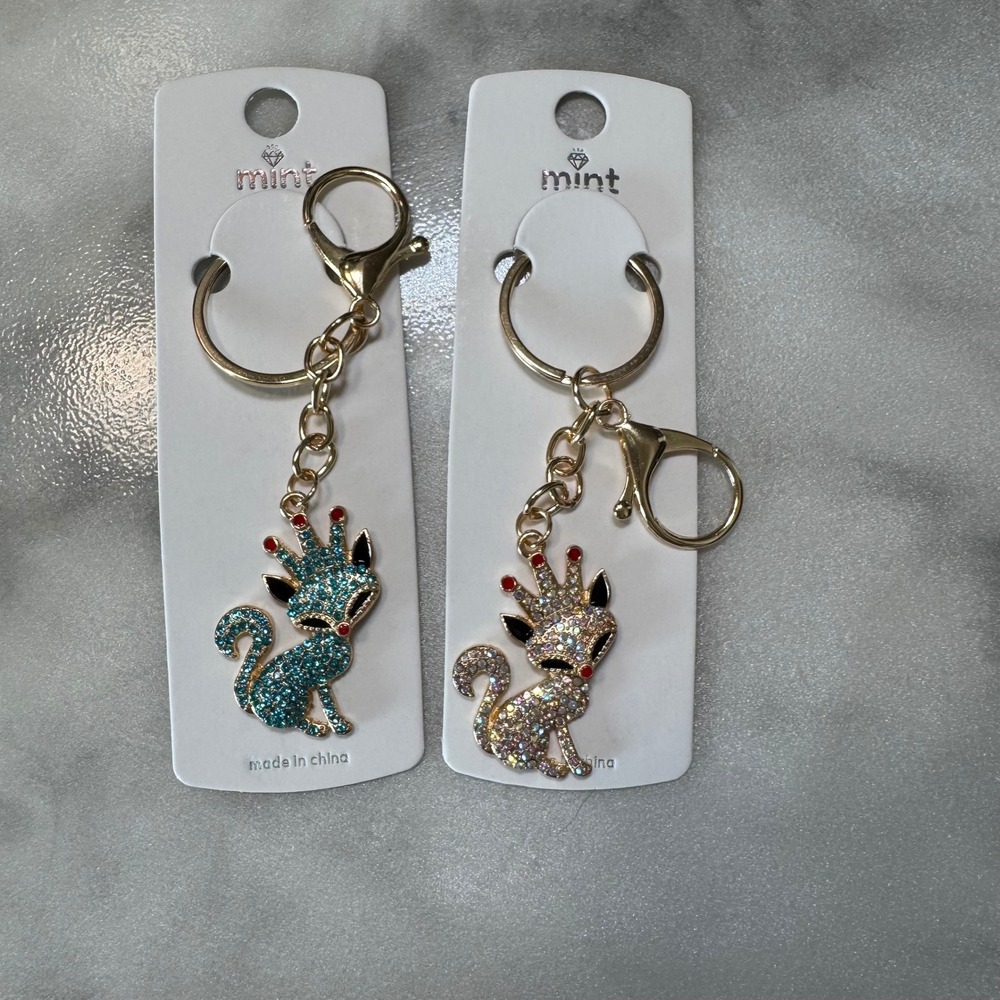 Mint Fox Keychain Gold Tone Rhinestone Jeweled Bag Charm Purse Choice of 1